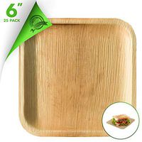 Disposable Wooden Plate 6 Inch Eco Plates (25 Pack) Palm Leaf Recycled Plates - Heavy Duty Disposable Plates Bamboo Like Disposable Dishes for Weddings, Parties, Dinners and Everyday Use…