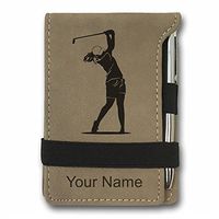 Mini Notepad, Golfer Woman, Personalized Engraving Included (Light Brown)