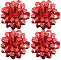 Set of 4 Extra Large 6 inch Peel 'N Stick Bows! - Super Shiny Metallic Red Design - Great for Holiday Gifts! (4 Pack)