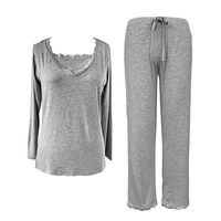 Sleepy Time Women's Bamboo Pajamas, Hot Flash Menopause Relief PJS, V Neck (Large, Grey)