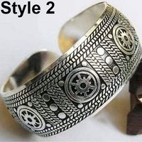 litymitzromq Bangle Vintage Tibetan Silver Elephant Carved Open Bangle Cuff Wide Bracelet Jewelry Handmade Wristband Braided Rope Cuff Bangle_ Style 2