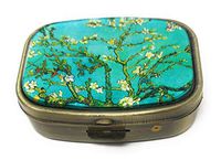 Value Arts Vincent Van Gogh Almond Blossoms Pill Box, Brass and Glass, 2.25 Inches Long