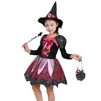 Qisc Toddler Kids Baby Girls Halloween Clothes Costume Dress Party Dresses+Hat Outfit (4-5T, Black)