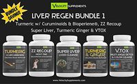 Liver Regeneration Support Bundle 1 Special - Super Liver, VTOX Daily Detox, Turmeric & Ginger, Turmeric + Curcuminoids, ZZ Recoup Recuperation Acceleration
