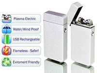 Tac Plasma Lighter Dual Arc Tactical Beam Torch USB Rechargeable, Lithium Ion Battery, Electric Windproof Splashproof Flameless, Butane Free - New Technology - Metal - Seen on TV (1pc, Silver Matte)