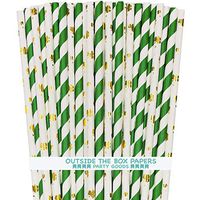 Shamrock and Stripe Irish Theme Paper Drinking Straws - St Patrick's Day Supply - Green and Gold Foil - 100 Pack - Outside the Box Papers Brand