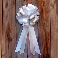 White and Silver Pull Bows with Tulle Tails - 8" Wide, Set of 6, Wedding Pew Bows, Aisle Decor, Reception, Anniversary, Christmas, Birthday, Decoration, Classroom, Office, Fundraiser, School Dance