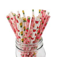 IPALMAY Fruit Patterned Drinking Paper Straws, Disposable Biodegradable, 7.75 Inches, Pack of 100