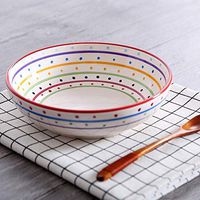 AXZHYX Bowl European Ceramic Plate Home Hand-Painted Deep Dish Dishes Simple Western-Style Plate Living Room Fruit Plate Foreign Trade Tableware Hotel Tableware Home Noodles Boiled Fish Soup Bowl