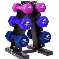 Fitness Alley Neoprene Dumbbells A Frame Rack - Free Weights Hex Hand Weights - Gym Exercise 3 Pairs Set (9lb, 11lb & 13lb) with 3 Tier Rack