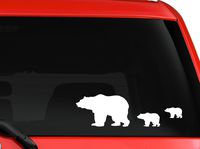 Bear Family Grizzly North pole Animal Decal Vinyl Removable Decorative Sticker for Wall, Car, Ipad, Macbook Laptop Bike Helmet Appliance Instrument Motorcycle Suitcase (8" inches, white)