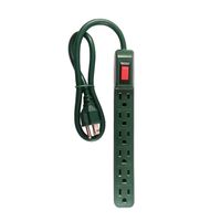 Uninex PS2GR Slim 6-Outlet Power Strip, Grounded, 14/3 AWG, UL Listed, Green, 2-Foot, 1-Pack