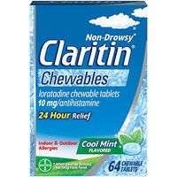 Claritin 24 Hour Chewable Allergy Relief, Non-Drowsy Allergy Medicine, Loratadine Antihistamine, Cool Mint Flavored Tablets, 64 Count
