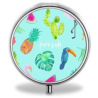 Pura Vida Pill Case, Round Stainless Drug Organizer Container Medicine Cover for Pocket Daily&Weekly