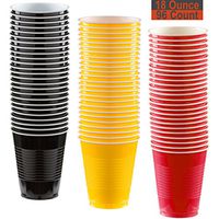 18 oz Party Cups, 96 Count - Black, Sunshine Yellow, Red - 32 Each Color