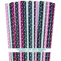 Under the Sea Theme Mermaid Theme Paper Straws Purple Lilac Blue - Polka Dot - 7.75 Inches - 100 Pack - Outside the Box Papers Brand