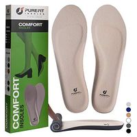 Shoe Insoles for Women, PureFit Comfortable Slim Soft Cushion Rebound PU Foam Leather Shoe Inserts, Antibacterial Boot Flat Sneaker Arch Support Insole, Relieve Foot Pain Fatigue (TAN, M)