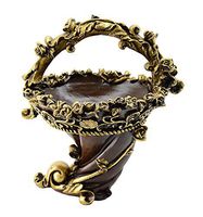 (D) Elegant Cornucopia Style Bowl with Handle Decorated with Gold Flowers 11 x 12 Inches