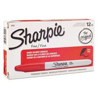 Sharpie 30002 Fine Point Permanent Marker, Marks On Paper and Plastic, Resist Fading and Water, AP Certified, Red Color, Pack Of 12 Markers