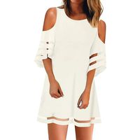 Nihewoo Womens Dresses Mesh Maxi Dress 3/4 Bell Sleeve V-Neck Flare Dress Loose Swing T-Shirt Dress Easter Dresses (XL, White 4)