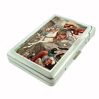 Perfection In Style Metal Cigarette Case with Built in Lighter Vintage Fairy Tale Design 007