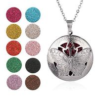 Soleebee Aromatherapy Essential Oil Diffuser Necklace Stainless Steel Locket Pendant Necklace 23.6'' Perfume Necklace with 10 Felt Pads (Butterfly)