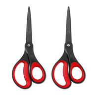 LIVINGO 2 Pack 8" Titanium Non-Stick Scissors, Professional Stainless Steel Comfort Soft Grip, All-Purpose, Straight Office Craft Scissors(Red/Black)
