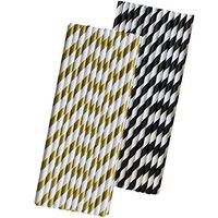 Black and Gold Paper Straws - Stripe - 7.75 Inches - 50 Pack