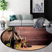 RUGSMAT Wine Modern Washable Round Bath Mat,Still Life of Wine with Wooden Keg Rustic Concept Tasting Viticulture Non-Slip Bathroom Soft Floor Mat Home Decor,Diameter-55 Inch Brown Green Pale Brown