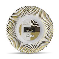 [40 Count - 9 Inch Plates] Laura Stein Designer Tableware Premium Heavyweight Plastic White Luncheon Plates With Gold Border, Party & Wedding Plate, Classic Series, Disposable Dishes