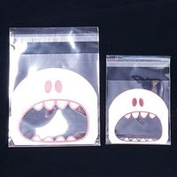 VEIREN 200 Pieces Self Adhesive Cello Bags Resealable Cellophane Bags Big Mouth Monster Patterns Candy Plastic Bag for Party Wedding Birthday, Small&Large, Pink