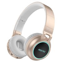 Reetec Over Ear Bluetooth Headphones, Wired and Wireless Headsets, Foldable and Lightweight, Stereo Deep Bass Sound with CVC 6.0 Noise Cancelling Mic, LED Light Up TF Card Slot for Phone TV PC (Gold)
