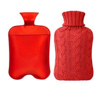 Samply Hot Water Bottle- 2 Liter Water Bag with Knitted Cover, Transparent Red