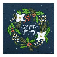 Iconikal Disposable Dinner Paper Party Napkins, Seasons Greetings Wreath, 48-Count
