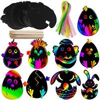 54 Sets Easter Crafts for Kids Magic Scratch Art Rainbow Scratch Easter Day Ornaments Egg Chick Bunny Egg Cutouts Hanging Tags for Classroom Party Church Activities Spring Craft Easter Day Decoration
