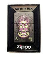 Zippo Custom Lighter - Tattoo Buddha Statue Face - Regular Black Matte