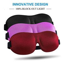 Sleep Mask 3 Pack, Upgraded 3D Contoured 100% Blackout Eye Mask for Sleeping with Adjustable Strap, Comfortable & Soft Night Blindfold for Women Men, Eye Shades for Travel/Naps, Black/Purple/Red
