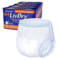 LivDry Adult L Incontinence Underwear, Overnight Comfort Absorbency, Leak Protection, Large (64 Count)