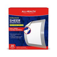 All-Health Antibacterial Sheer Adhesive Pad Bandages, 3 in x 4 in, 30 ct | Helps Prevent Infection, Extra Large Comfortable Protection for First Aid and Wound Care