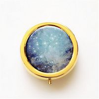 RhyNSky Twinkling Star Sky Mini Portable Pocket Pill Box Case Holder for Purse, 3 Compartments, Gold, FG641