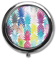 Pineapple Design Custom Round Silver Pill Box Pocket 2.1 inches Medicine Tablet Holder Organizer Case for Purse