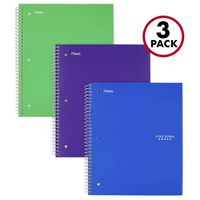 Five Star Spiral Notebooks, 5 Subject, College Ruled Paper, 200 Sheets, 11" x 8-1/2", Green, Purple, Blue, 3 Pack (38460)