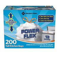 Member's Mark Power Flex Tall Kitchen Drawstring Trash Bags 13 Gallon, 2 Rolls of 100 ct, 200 count total. A1