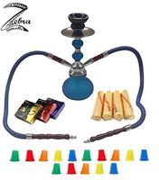 Zebra Smoke Series: 11" 2 Hose Pumpkin Echo (X1) Hookah Complete Set Combo KIT w/ Instant Charcoal (Like Three Kings Charcoal), Zebra smoke joker series (like Blue Mist), and Hookah Mouth Tips (BLUE)