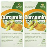 Genceutics Natural Curcumin BCM-95 250 mg (Pack of 2) Next Generation Nutraceuticals, Advanced Bio-Active Turmeric, Shown to Be The Most Powerful Form of Turmeric in Human Studies, 60 Pills Each
