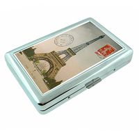 Metal Silver Cigarette Case Vintage Poster D-030 Eiffel Tower Paris Postcard Decorative Decoupage Vintage Style