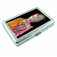 Creepy Cartoon Zombie Em2 Hip Silver Cigarette Case Id Holder Metal Wallet 4" X 2.75" RFID Protection