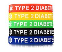 Mealguet Jewelry 5 Pack Assorted Colors Medical Alert ID¡° Type 2 Diabetes¡± Silicone Bracelets Wristband for Men,7.5"