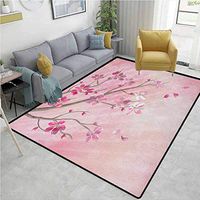 Nature Patchwork Runner Rugs, Illustration of Spring Tree Branch with Blossoms Sun Beams on Blurred Background, Durable Rugs - Living, Dinning, Office, Rooms & Bedrrom, Hallway Carpet(8'x 10')