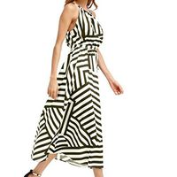 Howstar Womens Halter Open Shoulder Striped Sleeveless Long Evening Party Maxi Dress (S, Light Green)
